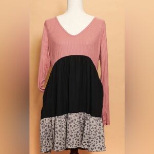 Haptics Boutique Brand Mauve & Black Pocketed Color Block Animal Dress Small NEW
